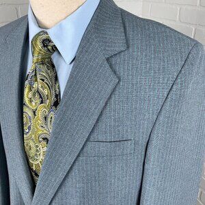 Haggar Blazer Men 42 Blue Red Gray Stripe Magic Stretch Washable Jacket 80s USA‎